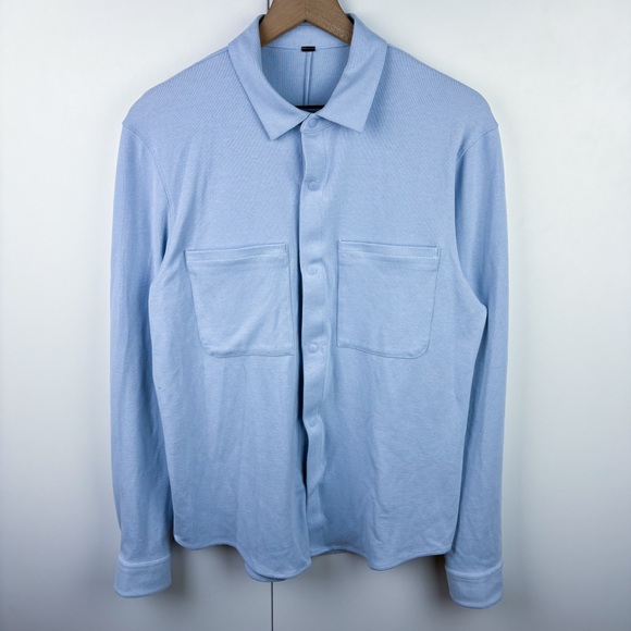 Lululemon Soft Knit Overshirt Light Blue Linen Snap Button Down Mens Medium - Picture 2 of 7